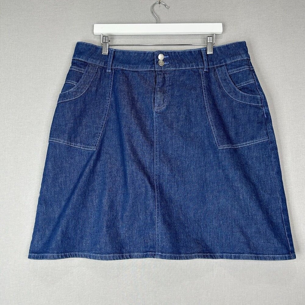 Style J Womens Jean Skirt 18 Blue Denim Mini Two Button Stretch Medium Wash